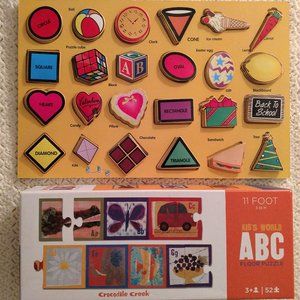 2 Unique Puzzle Lot~Layered Wood 3D Shapes +11 Foot~ABC/Alphabet/Letters Floor
